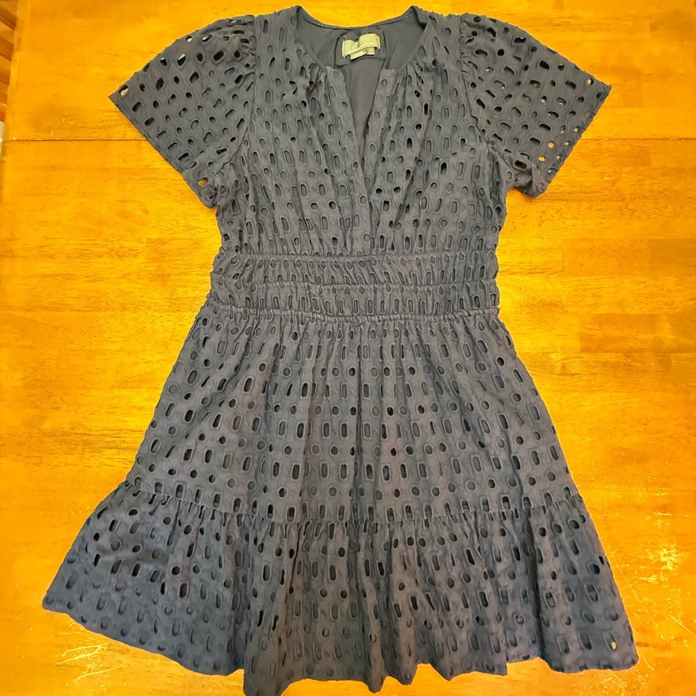 Anthropologie Somerset Navy Blue Eyelet Dress L - Picture 2 of 8